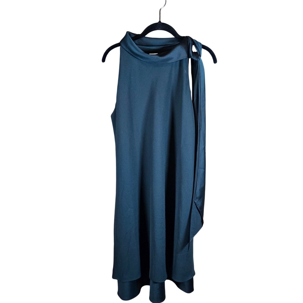 Chicos Sleeveless Mock Neck Tie Neck Dress Teal Blue Size 2 - Picture 3 of 10